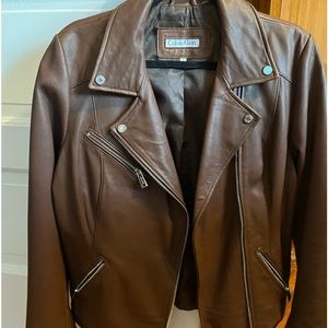 Calvin Klein Jacket Leather brown, size large, Retail $268